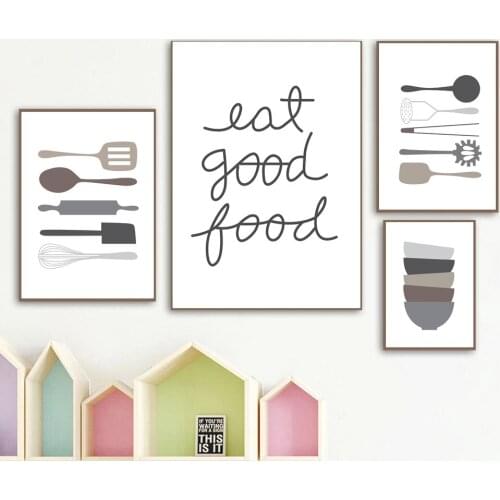 Cartoon Kitchen Ware Spoon Bowl Quotes Minimalism Decor Wall Art Canvas Painting Nordic Posters Wall Picture Decorative Unframed