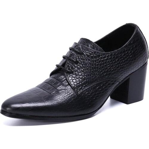 New Men Pointed Oxford High Heels Fashion Men Boots Black Men Wedding Dress Social Shoes Increased 7cm Office Men Shoes
