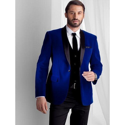 Groomsmen Shawl Lapel Groom Tuxedos Royal Blue Velvet Jacket Men Suits Wedding Best Man Blazer (Jacket+Pants+Tie+Vest) B986