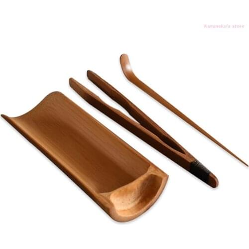 3 Pcs Handmade Bamboo Tea Set Smooth Edged Natural Tea Making Tool Kit Delicate Practical Tea Ceremony Accessories Brown