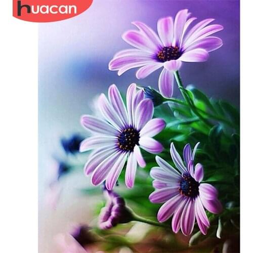 HUACAN DIY Frame Oil Painting By Numbers Daisy On Canvas Wall Art Acrylic Picture By Numbers Flower Childrens Room Decor