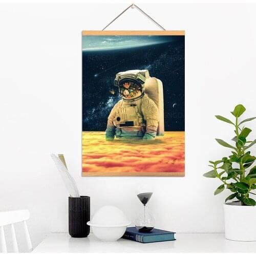 Wall Art Canvas Pictures Space Walker Poster Wooden Colorful Scroll Hanging Flowers Painting Print Home Decoration Living Room