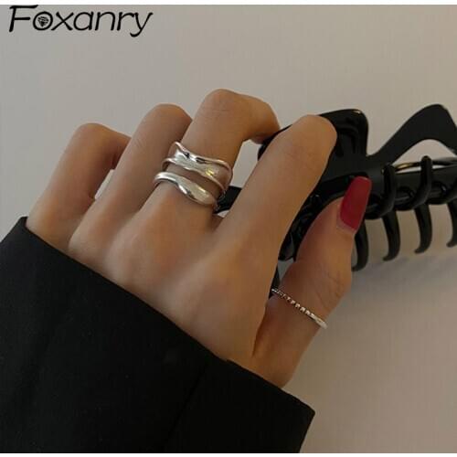 Foxanry 925 Sterling Silver Engagement Rings New Fashion Creative Double Layer Hollow Geometric Birthday Party Jewelry Gifts