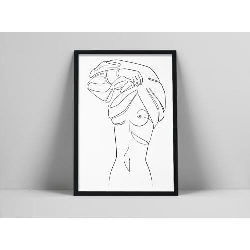 Nude woman body one line drawing, Female body printable wall art, Naked woman print, Abstract nude silhouette, Minimalist art