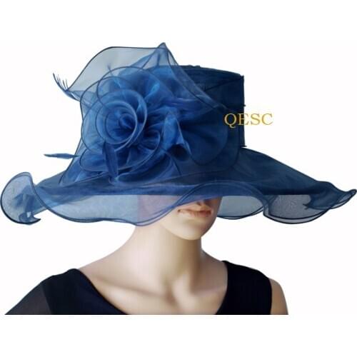 Wholesale NEW 6 colours NAVY BLUE organza hats Kentucky derby hat wedding womens hat.FREE SHIPPING