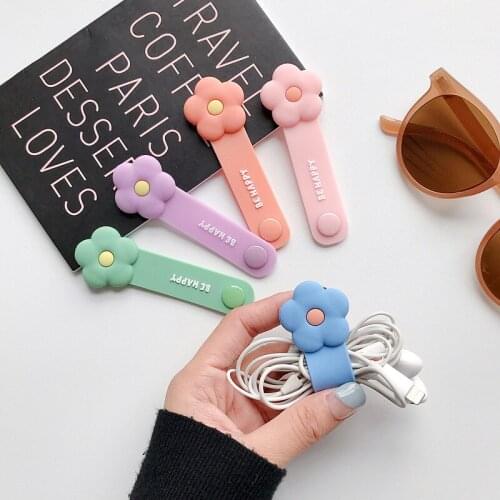 Cable Protector Winder for iPhone Samsung Huawei Xiaomi Cute Flower Fruit Silicon Cable Organizer for Earphone Cable Wire Holder