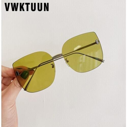 VWKTUUN Rimless Sunglasses Women Square Vintage Oversized Sunglasses Men Colorful Lens Shades Driving Driver Glasses