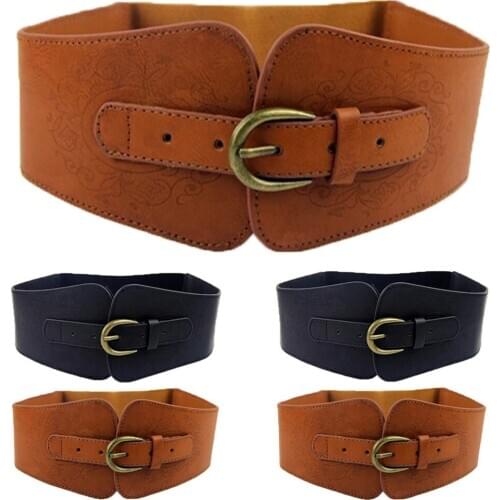 2 Packs Super Wide Faux Leather Totem Print Elastic Corset Cinch Waistband Belt SETLL0019