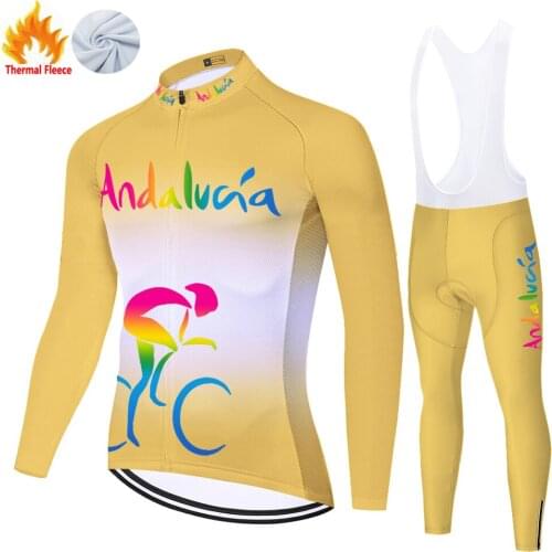 Andalucia Winter Thermal Fleece Masculino Tricota Equipamento Completo Estivo Uniforme Ropa Hombre Ciclismo Conjunto Ciclismo