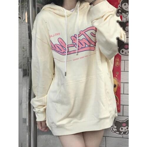 Harajuku Style Letter Print Hoodies Women Plus Size Casual Long Sleeve Sweatshirt 2021 Autumn Fashion Streetwear Versatile Tops