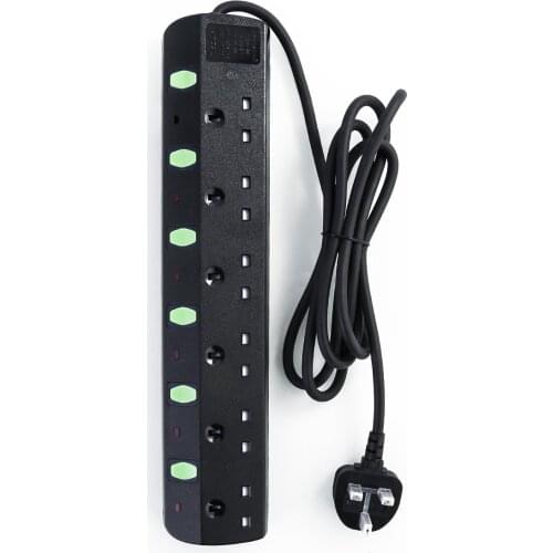 2M 13A Surge Protected Individual Switched Extension Lead 3/4/5/6 Outlet Power Strip UK Plug