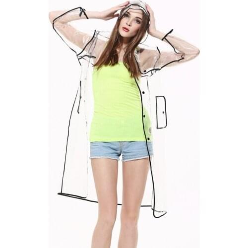 JG85 Transparent Rain Coat PVC Vinyl Waterproof Raincoat Outdoor Travel Runway Hooded Poncho Rain Coats Ladies Rainwear