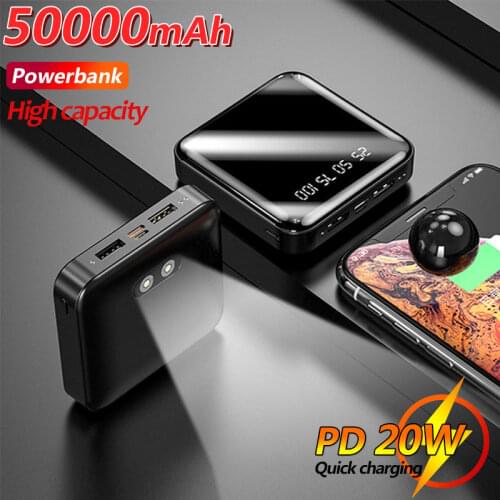 50000mAh Mini PowerBank Digital Display Flashlight 2USB Portable Charger High-capacity External Battery Fast Charging for Xiaomi