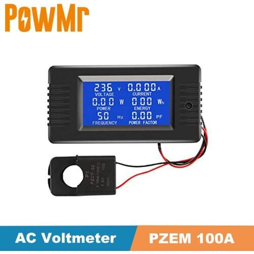 PZEM 100A 220V 6 in 1 AC Single Phase LCD Digital Current Voltmeter Power Factor Energy Meter With Coil CT Backlight LCD AC 100A