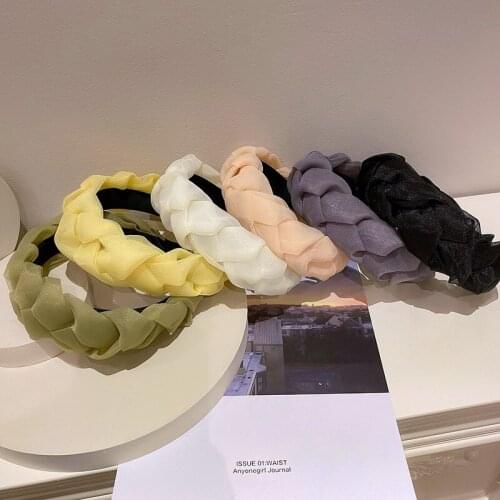 VSnow Summer Wide Solid Color Side Twist Lace Hair Band for Women Girls Exquisite Fairy Weave Party Hair Accessories Jewelry