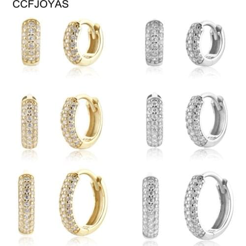 CCFJOYAS 6mm/8mm/10mm 925 Sterling Silver Inlaid White Zircon Huggies Hoop Earrings Women Luxury Round Earrings Fine Jewelry