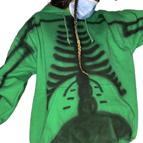 3-Color Women Skull Print Hooded Pullover Sweatshirt Loose Fit Long-Sleeved Casual Sports Sweatshirt Pullover With Front Pocket