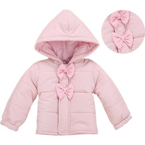 0-2 Yrs Winter Baby Girl Coat & Jacket High Quality Pink Children Outerwear Coats With Bowknot Hooded Kids Warm Outwear
