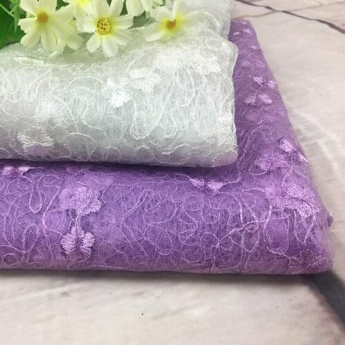 1yard 130cm Light and delicate small flower embroidered mesh lace fabric DIY Wedding dress Clothes sewing accessories