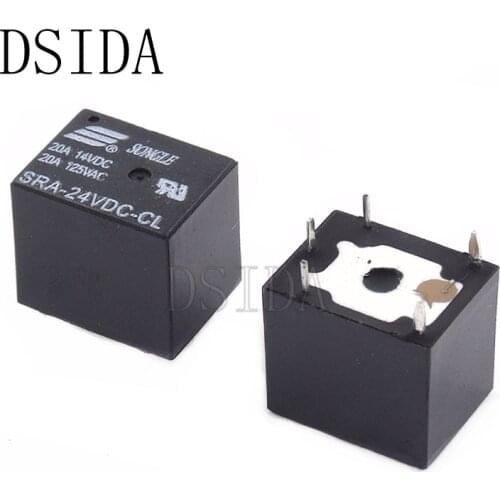 10PCS 24V 20A DC Power Relay SRA-24VDC-CL 5Pin PCB Type In stock Black Automobile relay