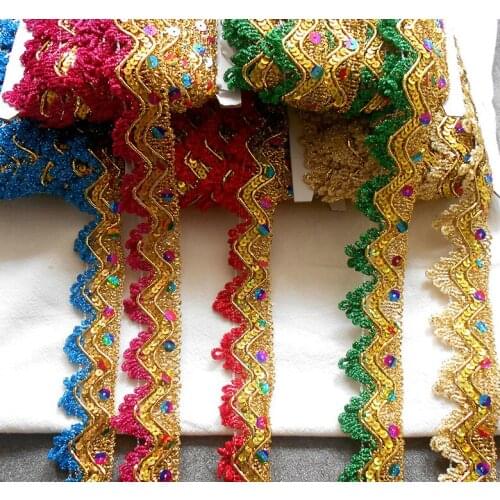 12Yard/Lot Gold Silver Sequins National Handmade Ribbon Tassel Curtain Accessories Lace Trim DIY Decoration 3.5CM
