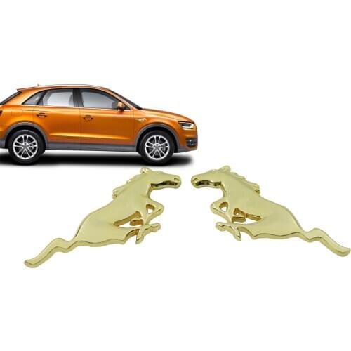 2x Gold Running Horse Pony for all vehicles Fender Emblem Decal Badge Sticker