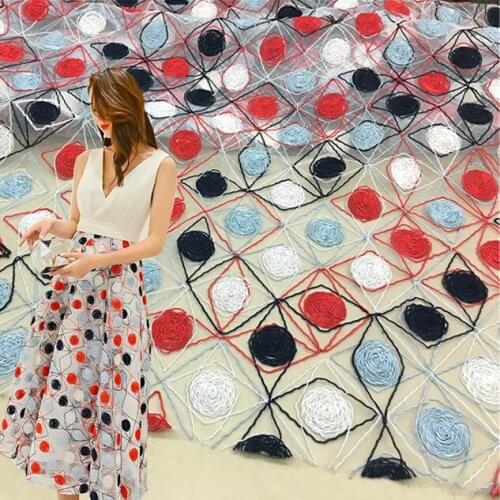 3D Silk ribbon Embroidery lace mesh fabric Embroidered cloth for dress DIY 1 order=1 meter