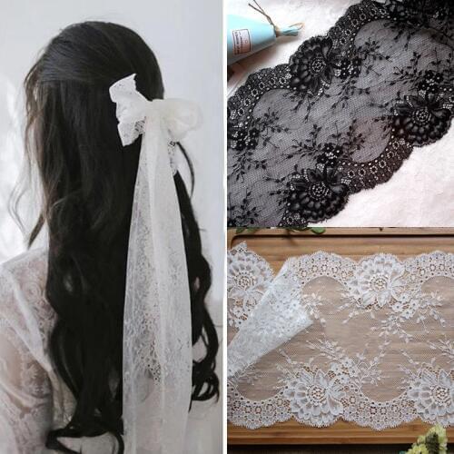 5yards/lot Design Spandex Elastic Flower Lace Trim in White or Black Lace Fabric Accessories 19cm width