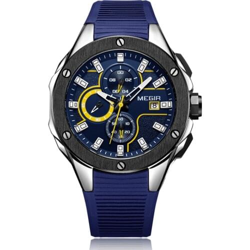 MEGIR Men Watch Fashion Sports Quartz Hublo Watches Top Brand Big Dial Creative Silicone Waterproof Clock Relogio Masculino