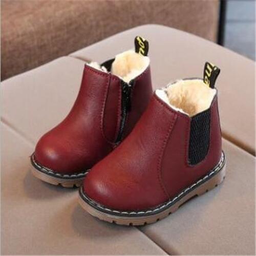 New Childrens Boots Plush Retro PU Leather Boy Snow Boot Girl Motorcycle Rubber Boots Waterproof Kids Cotton Shoe Russia