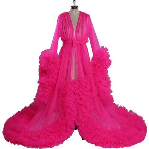 Long Prom Dress 2021 Long Sleeve Ruffles Rose Red Maternity Dress Flower Wedding Gowns Custom Made Photography Tulle Dress