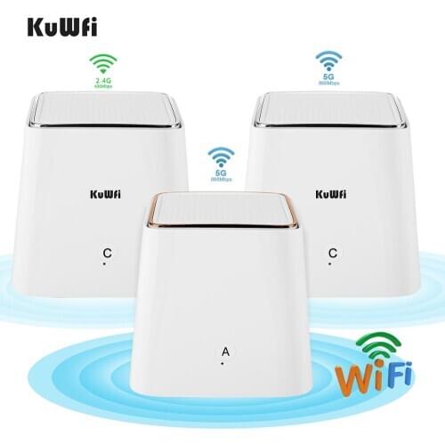 KuWFi Dual-band 2.4/5Ghz AC1200 Wireless Gigabit Mesh Wifi Router Whole Home Coverage Eliminate network-free zones