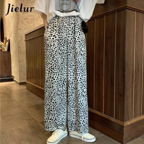Jielur Casual Leopard Long Pants Women Fashion 2021 Harajuku Korean Hipster Loose Wide Leg Pants Female Streetwear Trousers S-L