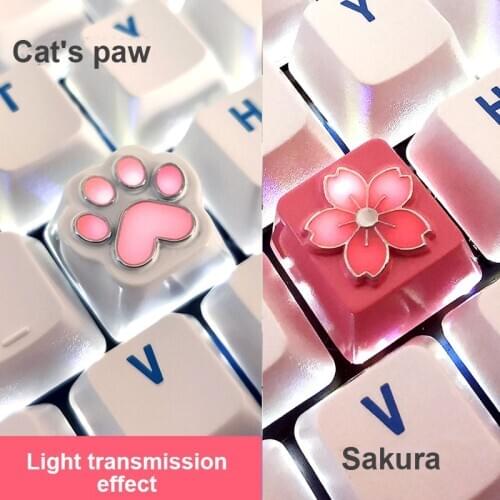 Keycap cute pink personalized cat claw mechanical keyboard cap zinc aluminum alloy enamel transparent single cherry blossom