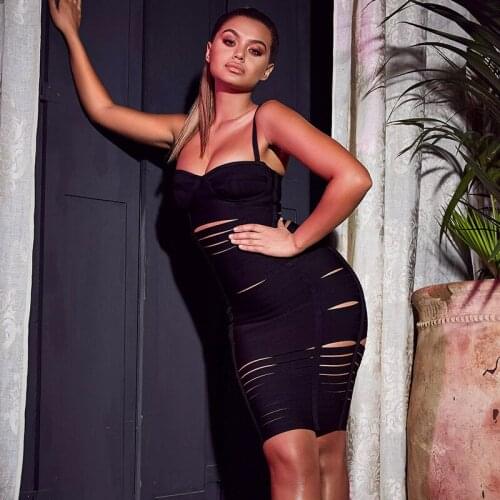 Summer Women Bodycon Bandage Dress Sexy V Neck Hollow Out Spaghetti Strap Backless Club Evening Runway Party Dresses