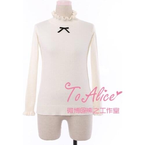 Cute Womens Little Bow PIn Winter Ruffle Trim TurtleNeck Long Sleeve Sweater Pullover White Shirt Soft Undershirt Tops