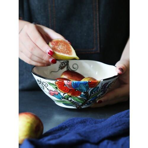 Platos de ceramica Salad bowl, creative tableware, irregular western dish steak plate hand-painted ceramic plate water cup