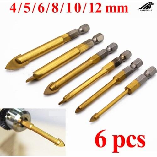 6 pcs4-12 Carbide Glass Drill Bit Set Carbide Point with 4 Cutting Edges Tile & Glass Cross Spear Head Drill Bits