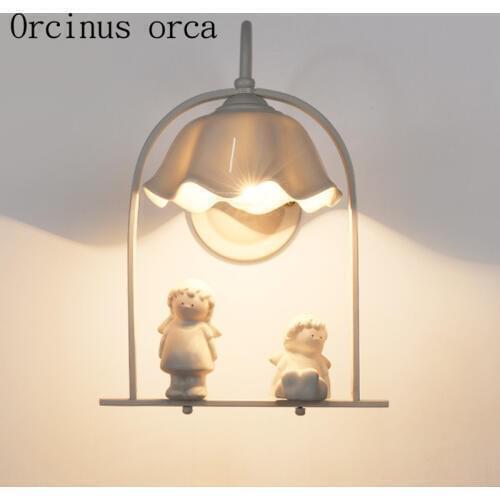 Simple European style garden restaurant children room bedroom bedside lamp wall lamp angel beioufeng decorative wall lamp