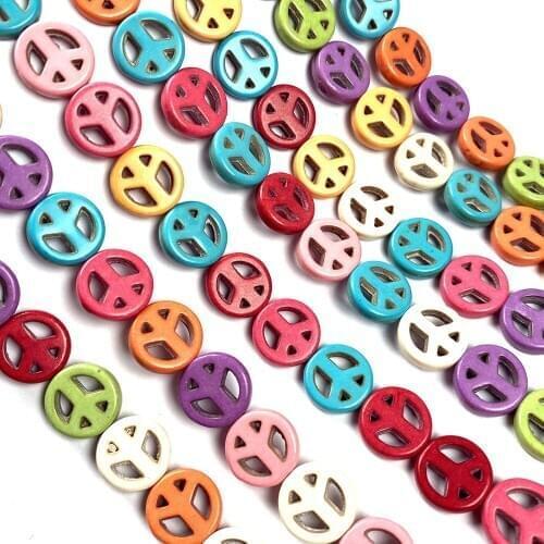 Natural Stone Loose Beads Mixed Color Peace Sign Turquoises Strand 10 12 15 20MM For Jewelry Making DIY Bracelets Necklace