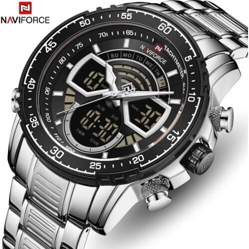 NAVIFORCE Top Brand Luxury Men Dual Display Watch Fashion Stainless Steel Military Sport Waterproof Wristwatch Relogio Masculino