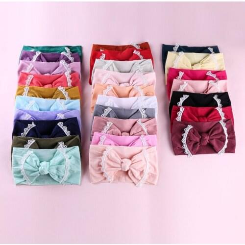30pcs Knot Bows Nylon Headbands,Super Soft White Flowers Lace Trimmed Wide Nylon Headband,Newborn Baby Girls Turban Headwraps
