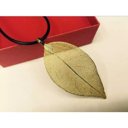 New Arrival 2018 Unique Jewelry Golden True Leaf Necklace Fashion Brand maxi long Real leaf necklaces & pendants for women Gift