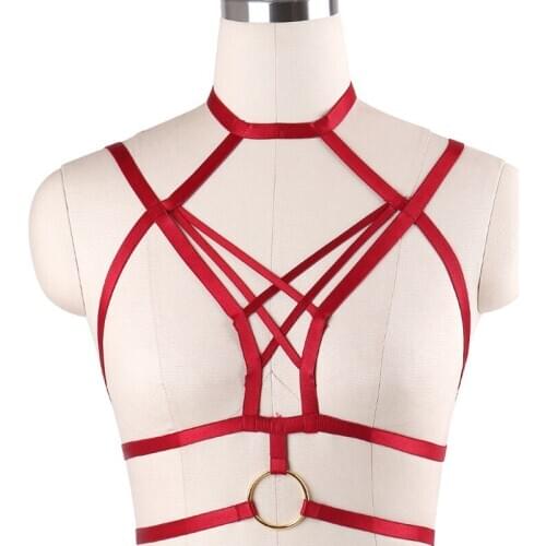 Wholesale Elastic Adjust Harness Bra Cosplay Punk Bondage Body Harness Belt Cage Women Sexy Lingerie Goth Open Chest Bra