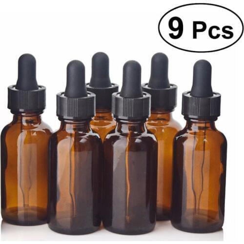 9pcs 30ml Refillable Empty Amber Bottle With Dropper And Cap Massage Essential Oil Aromatherapy Liquid Glass Pipette Bottles