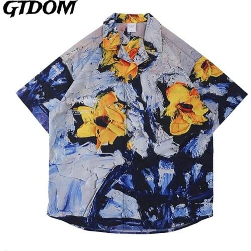 GTDOM Men 2021 Summer New Shirts Cotton Japanese Style Casual Print Floral Short Turn-down Collar Comfortable Loose Thin Blouse