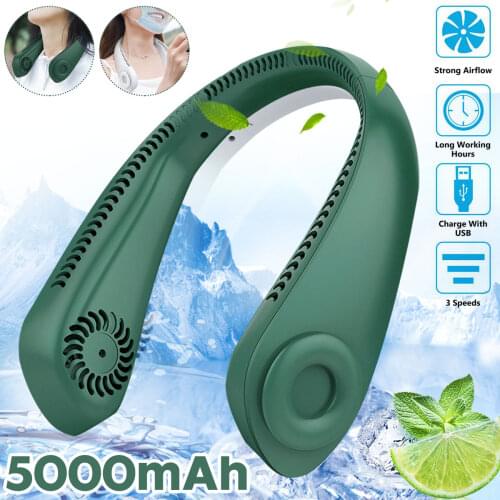 Mini Bladeless Fan Neck Fan 5000mAh USB Rechargeable Mute Sports 3-speed Adjustable Portable Fans For Outdoor Home Office Use
