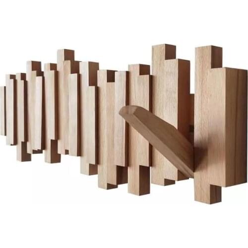 Beech Foldable Minimalist Wall Decoration Coat Rack Hanger Row Hook Clothes Hanging Decor Door Wall Key Hooks