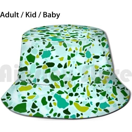 So Terrazzo Greens Sun Hat Foldable UV Protection Terrazzo Pattern Pattern Green Turquoise Aqua Lime Green 80 S