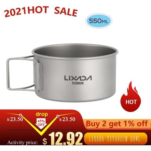 Lixada Titanium Bowl with Folding Handles Dinner Food Container for Outdoor Camping Hiking Backpacking